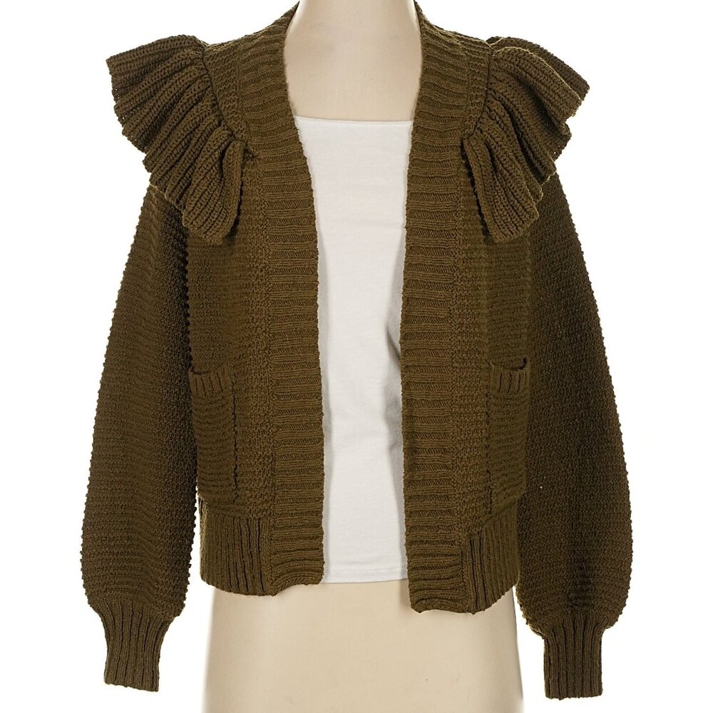Madewell Dark Green Cardigan Ruffle Shoulders